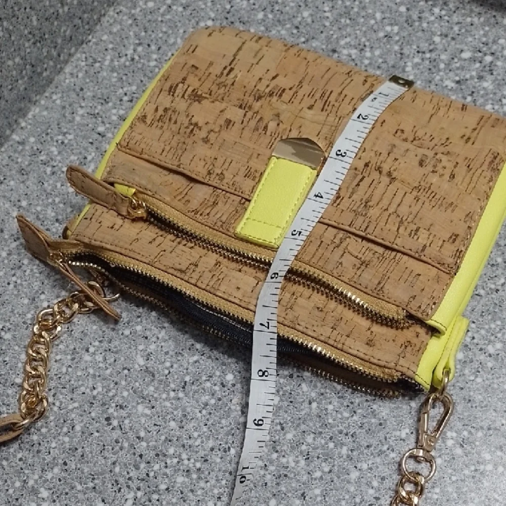 Miztique Tan and Yellow Crossbody Bag with Cork Texture